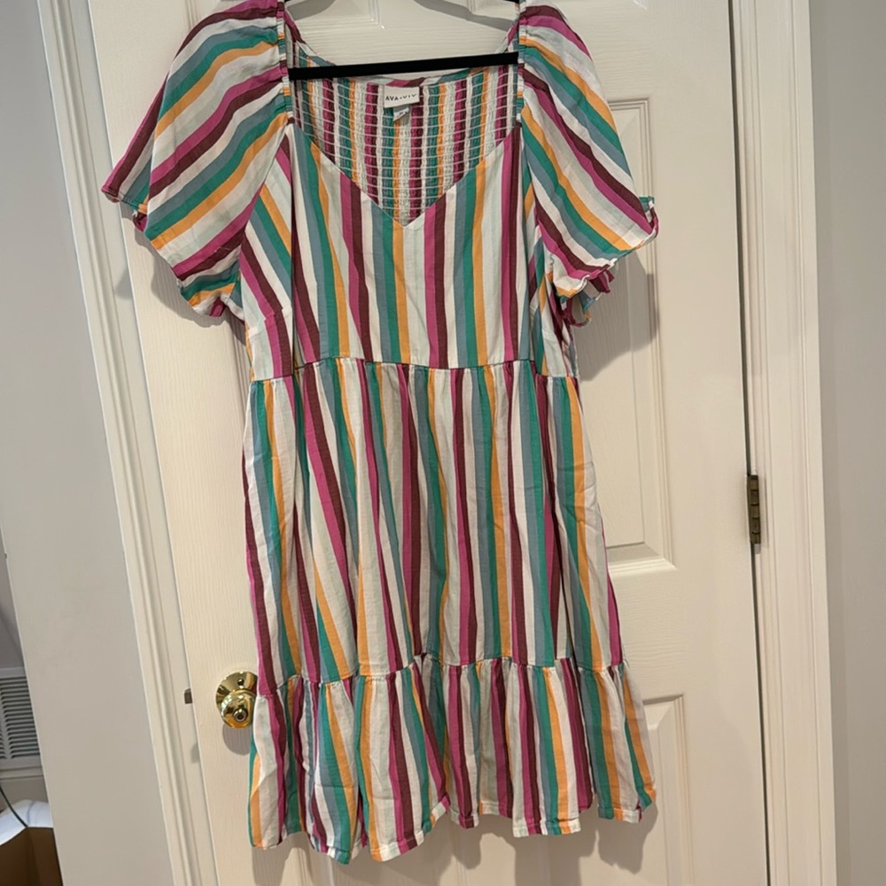 Striped Puff-Sleeve Summer Dress - Multicolor